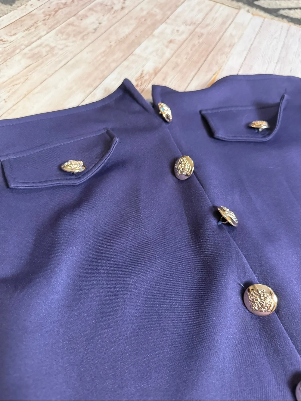 Strapless Navy Button-Front Sheath Dress - Picture 4 of 8